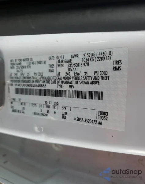 2014 Ford Escape Se z USA, uszkodzony, nr VIN 1FMCU0G90EUA45683